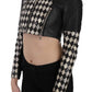 John Richmond Black White Leather Short Cropped Biker Jacket Coat