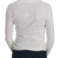 BYBLOS White V-neck Long Sleeve Cropped Cardigan Tops Sweater