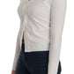 BYBLOS White V-neck Long Sleeve Cropped Cardigan Tops Sweater