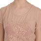 PINK MEMORIES Pink Cream Lace Short Sleeve Shirt Top Cotton Blouse