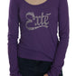 Exte Purple Crystal Embellished Long Sleeve Casual Top
