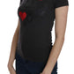 Exte Black Hearts Print Short Sleeve Casual Shirt Top