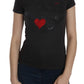 Exte Black Hearts Print Short Sleeve Casual Shirt Top