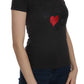 Exte Black Hearts Print Short Sleeve Casual Shirt Top