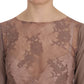 PINK MEMORIES Brown Lace See Through Long Sleeve Top