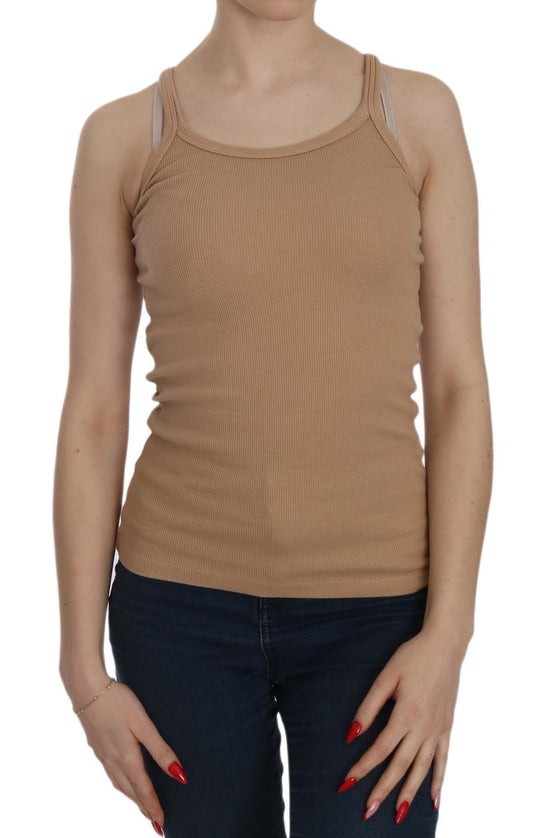 PINK MEMORIES Beige Sleeveless Spaghetti Strap Tank Blouse