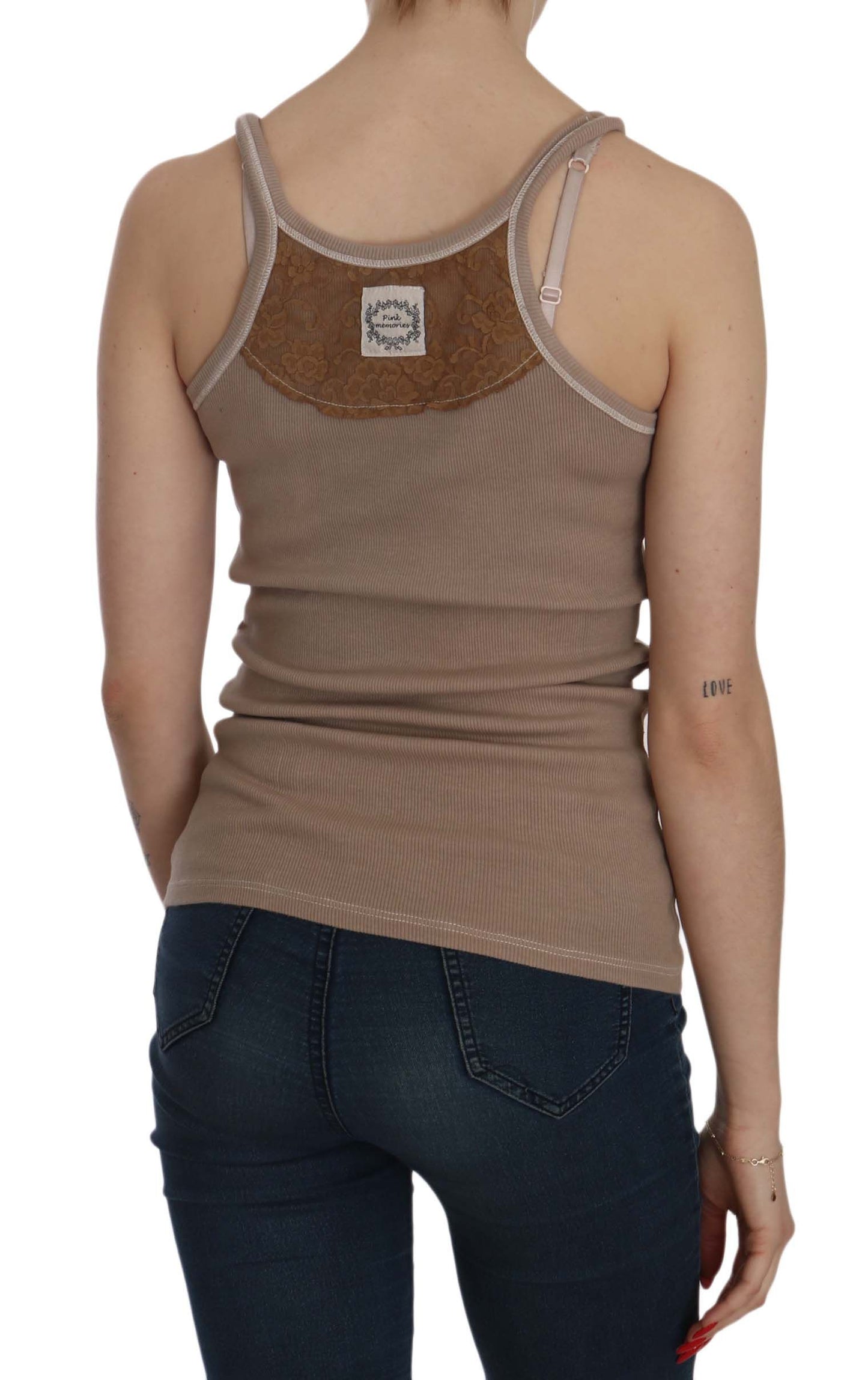 PINK MEMORIES Brown Sleeveless Spaghetti Strap Tank Blouse