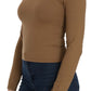 GF Ferre Brown Long Round Neck Sleeve Fitted Shirt Tops Blouse