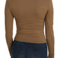 GF Ferre Brown Long Round Neck Sleeve Fitted Shirt Tops Blouse
