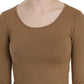GF Ferre Brown Long Round Neck Sleeve Fitted Shirt Tops Blouse