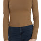 GF Ferre Brown Long Round Neck Sleeve Fitted Shirt Tops Blouse