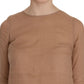 PINK MEMORIES Brown 3/4 Sleeve Crewneck Shift Mini Dress