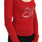 Red Exte Crystal Embellished Long Sleeve Top Blouse