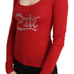 Red Exte Crystal Embellished Long Sleeve Top Blouse