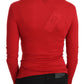 Red Exte Crystal Embellished Long Sleeve Top Blouse
