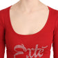 Red Exte Crystal Embellished Long Sleeve Top Blouse