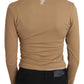 GF Ferre Brown Round Neck Long Sleeve Slim Crop Top Blouse