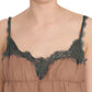 PINK MEMORIES Brown Lace Spaghetti Strap Tank Top Blouse