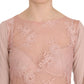 PINK MEMORIES Pink Lace See Through Long Sleeve Top Blouse