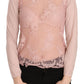 PINK MEMORIES Pink Lace See Through Long Sleeve Top Blouse