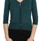PINK MEMORIES Blue Green Cotton 3/4 Sleeve Cardigan Top Blouse