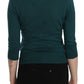 PINK MEMORIES Blue Green Cotton 3/4 Sleeve Cardigan Top Blouse
