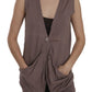 PINK MEMORIES Brown 100% Cotton Sleeveless Cardigan Top Vest