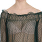 PINK MEMORIES Green Mesh See Through Long Sleeve Top Blouse