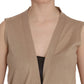 PINK MEMORIES Brown 100% Cotton Sleeveless Cardigan Top Vest