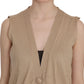 PINK MEMORIES Brown 100% Cotton Sleeveless Cardigan Top Vest