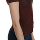 Exte Brown Heart Print Crew Neck T-shirt Short Sleeve Blouse