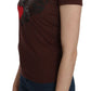 Exte Brown Heart Print Crew Neck T-shirt Short Sleeve Blouse