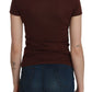 Exte Brown Heart Print Crew Neck T-shirt Short Sleeve Blouse