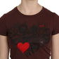 Exte Brown Heart Print Crew Neck T-shirt Short Sleeve Blouse
