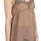 PINK MEMORIES Brown Lace Spaghetti Strap Plunging Top Blouse