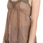 PINK MEMORIES Brown Lace Spaghetti Strap Plunging Top Blouse