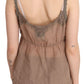 PINK MEMORIES Brown Lace Spaghetti Strap Plunging Top Blouse