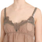 PINK MEMORIES Brown Lace Spaghetti Strap Plunging Top Blouse
