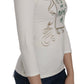 Exte White Printed Turtle Neck 3/4 Sleeve Top Cotton Blouse