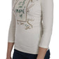 Exte White Printed Turtle Neck 3/4 Sleeve Top Cotton Blouse