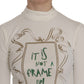 Exte White Printed Turtle Neck 3/4 Sleeve Top Cotton Blouse