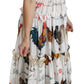 Dolce & Gabbana White Rooster Sheath Midi Cotton Dress