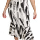 Dolce & Gabbana White Black Printed Sheath Midi Viscose Dress