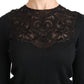 Dolce & Gabbana Black Silk Lace Crew Neck Long Sleeve Blouse