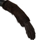 Dolce & Gabbana Brown Elbow Length Mittens Leather Fur Gloves