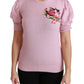 Dolce & Gabbana Pink Floral Embroidered Blouse Wool Top