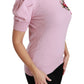 Dolce & Gabbana Pink Floral Embroidered Blouse Wool Top