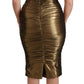 Dolce & Gabbana Gold Metallic Stretch Bodycon Ruched Dress