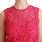 Dolce & Gabbana Pink Floral Lace Shift Gown Mini Dress