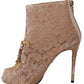 Dolce & Gabbana Pink Crystal Lace Booties Stilettos Shoes